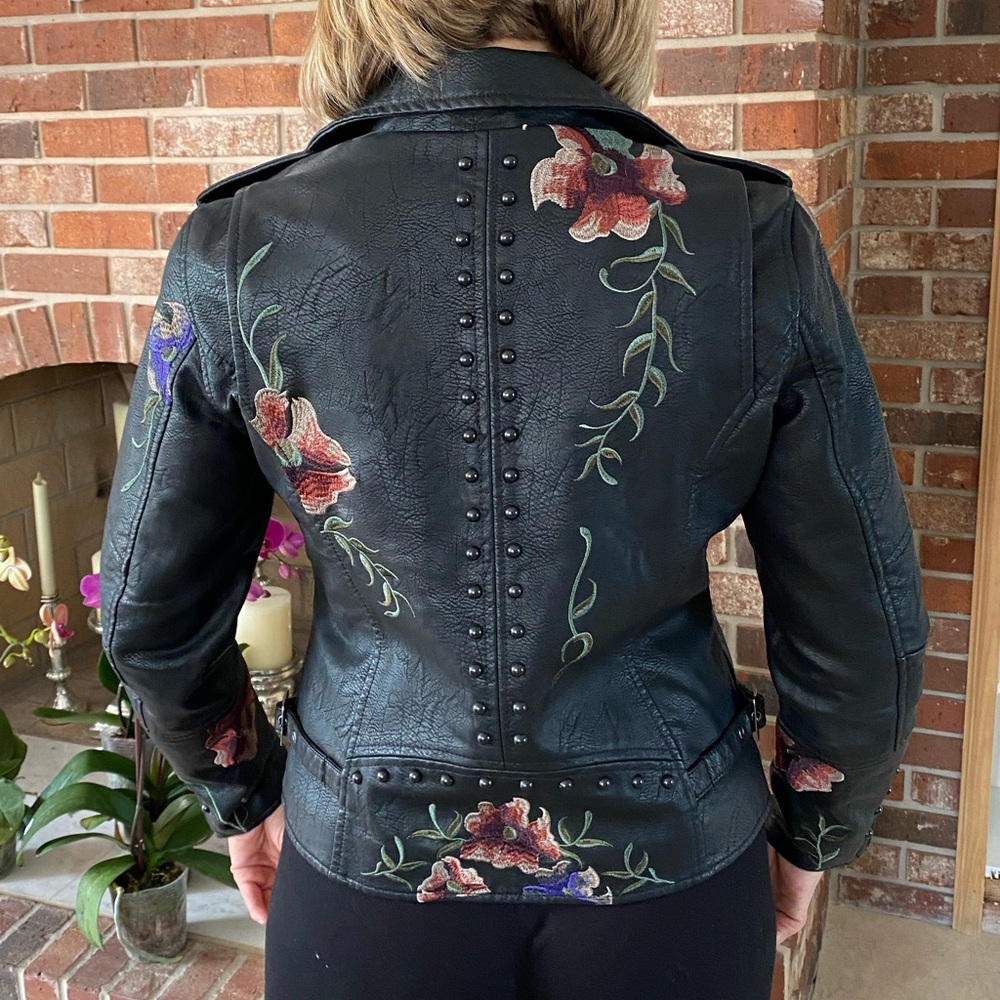 Leather embroidered jacket